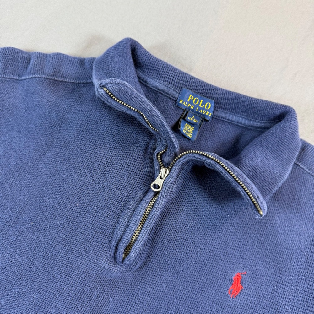 Polo Ralph Lauren Boys Navy Blue 1/4 Zip Cotton Pullover Sweater Size L 14-16